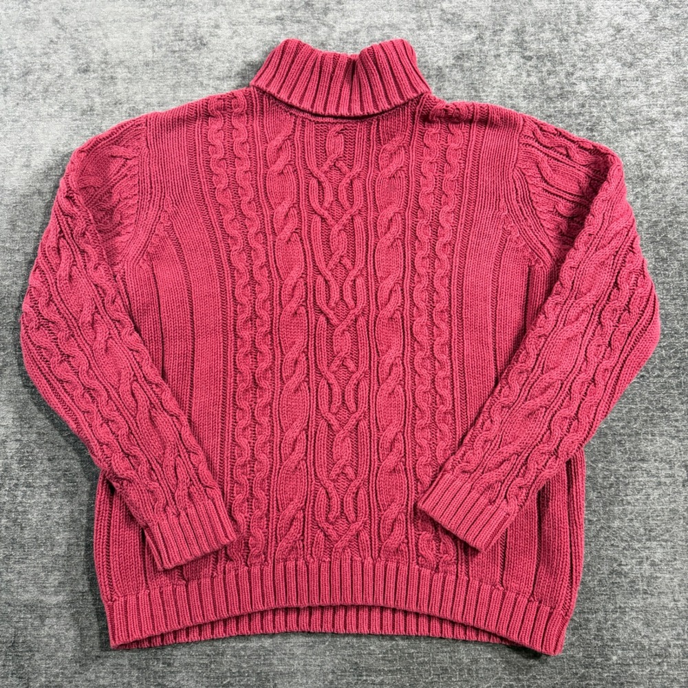 Eddie Bauer Red Cable Knit Turtleneck Sweater Womens Cotton Blend Size XL